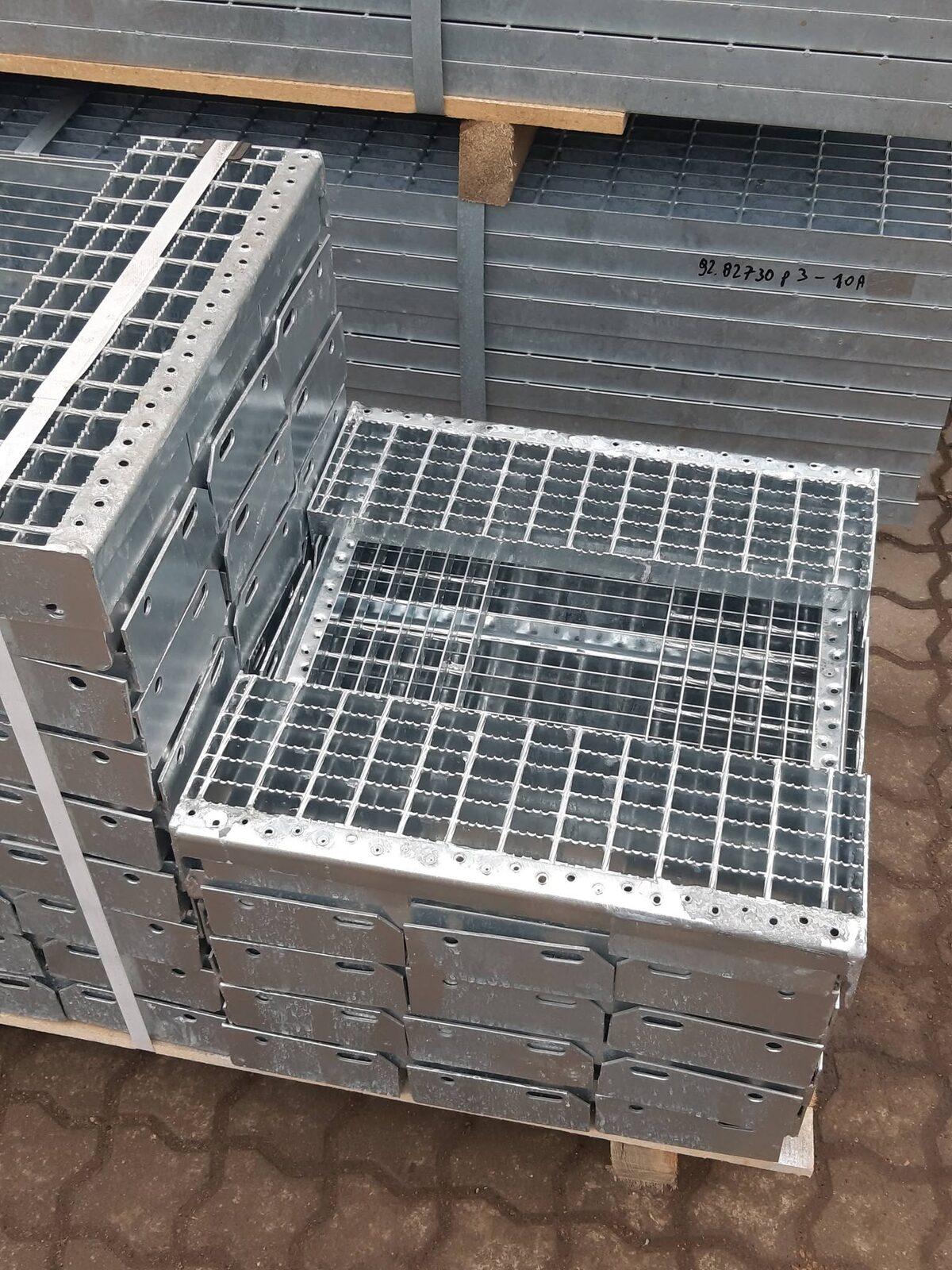 Galvanized stair treads with a perforated nosing and fixing holes