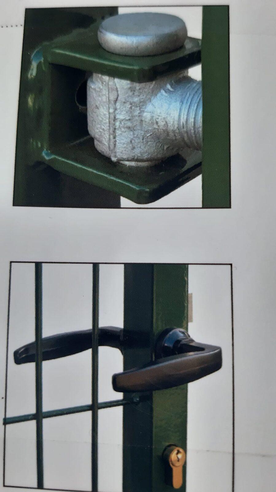 Adjustable gate hinge and handle set