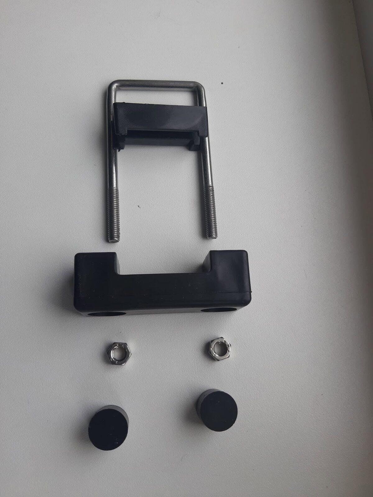 Gate bolt with rubber stops and fittings